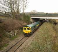 Freightliner 66596 photographed at Ashton Gate on 6 March 2009 heading back along the former Portishead branch towards Bristol Temple Meads with a loaded coal train from Portbury import terminal.<br><br>[Peter Todd 06/03/2009]