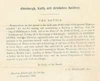 Notice issued by the Edinburgh, Leith and Newhaven Railway dated 1 November 1836. <br><br>[Ian Dinmore 12/04/2006]