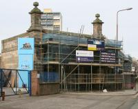 The former 1846 Edinburgh, Leith and Newhaven station at North Leith, now the Citadel Youth Centre, in the midst of a revamp, seen looking west along Commercial Street on 15 March 2009. The station lost its passenger service in 1947 but the line itself remained open until 1968. [See image 1070] <br><br>[John Furnevel 15/03/2009]