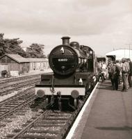 Ex-Somerset & Dorset Railway 2-8-0 no 53809 photographed at Andover Station on 27 September 1987, in the process of running shuttle services between Andover and Ludgersall over the M&SWJR.<br>
<br><br>[Peter Todd 27/09/1987]