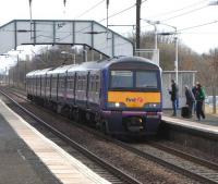 322 483 pulls into Longniddry on 7 March 2009 with a North Berwick to<br>
Edinburgh service. This is the only EMU operated service in the east of Scotland and the sets are maintained at Shields depot in Glasgow.  The stock is transferred to and from Shields by two revenue-earning trips a day, travelling of necessity via Carstairs.  Those trips aside 322s are used only on the North Berwick line which sees no other electric stock.<br>
<br><br>[David Panton 07/03/2009]