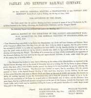 Report by the directors of the Paisley & Renfrew Railway Co to the AGM of 1842. Note particularly the comment re <I>working the line by horse in place of steam power</I>! <br><br>[Ian Dinmore 09/02/2009]