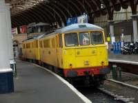 A pair of engineers electric locomotives sit ready in the bay platform<br>
at York station.<br><br>[Brian Forbes 16/02/2009]