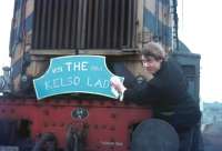 Ian Fergusson shines the headboard he made for the last Kelso freight on 29 March 1968.<br><br>[Bruce McCartney 29/03/1968]