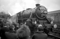 <I>A railtour to remember!</I> The BR <I>Grand Scottish Tour No 1</I> at Perth on 25 March 1967. The train is double headed by Black 5 no 44997 and A4 Pacific 60009 <I>Union of South Africa</I>. [Editor's notes: Roving Railscot reporter and raconteur John Robin was on this trip and recalls particularly the swing of the Black 5 as it was pushed through Stonehaven at 75 mph and out onto the viaduct. (He also remembers the whole tour cost just £5!)]</br> Another notable feature is the warm smile on the face of the unknown young girl in the centre of the picture...  which seems to light up the whole scene...  could almost be a descendent of <I>The Fair Maid</I> herself!<br><br>[Robin Barbour Collection (Courtesy Bruce McCartney) 25/03/1967]