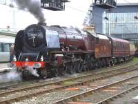 Stanier Pacific 6233 <I>Duchess of Sutherland</I> about to take the <I>Cumbrian Mountain Express</I> south out of Carlisle platform 3 on 28 March 2009.<br><br>[Brian Smith 28/03/2009]