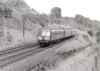 Glasgow Central - Kilmarnock DMU south of Neilston Low on the Shilford Bank, c. late 1966.<br><br>[Colin Miller //1966]