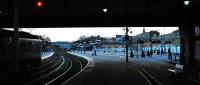 Peeping out of the Scarborough trainshed at platforms 1 and 2.<br><br>[Ewan Crawford 02/04/2008]