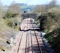 North of Dunlop looking to Barrhead. The line on the left is the new one. A replacement to the signal exists behind the camera.<br><br>[Ewan Crawford 29/03/2009]