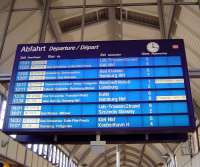 Colourful DB departure board at Lubeck station in July 2008.<br><br>[John Steven /07/2008]