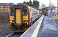 156434 awaits its departure time at East Kilbride on 4 April at the head of the 4-car17.17 train to Glasgow Central.<br><br>[John Steven 04/04/2009]