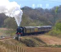 <I>The Great Marquess</I> climbing Kilbagie Bank on 5 April heading for Alloa with the SRPS <I>Forth Circle</I> special.<br><br>[Brian Forbes 05/04/2009]