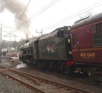 Having restarted from a stop in the Down loop 46115 gets the <I>Great Britain II</I> railtour underway again and pounds up the bank through Oxenholme station. <br><br>[Mark Bartlett 09/04/2009]