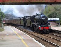 45231 + 45407 roar through Gleneagles at the head of the <I>Great Britain II</I> special bound for Inverness on 10 April 2009. This is the first time for 50+ years that a double headed train hauled by 'Black Fives' has passed Glneagles.<br><br>[Brian Forbes 10/04/2009]