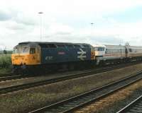 47517 <I>Andrew Carnegie</I> dragging a diverted ECML electric train towards Wakefield Kirkgate in June 1991 on diversion between Wakefield Westgate and Hare Park Junction.<br><br>[David Pesterfield 22/06/1991]