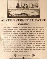 Glasgow Central was built in the 1870's on the site of (and on top of) Grahamston Village, which although in the heart of modern day Glasgow was for long enough separate from Glasgow itself. When the Caledonian Railway built Glasgow Central, Grahamston was demolished. The only thing that marks Grahamston's existence is this plaque mounted at the top of the escalator at the Hope Street entrance to Glasgow Central. It commemorates the Alston Street Theatre which was Glasgow's first theatre (although at that time not within the city boundaries). This was erected as part of the Glasgow Theatre Trail, and unveiled by Rikki Fulton in 1990<br><br>[Graham Morgan 20/04/2009]