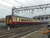 156513 on the approach to Glasgow Central at the head of a train comprising three class 156 unit's on 24th April 2009 <br><br>[Graham Morgan 24/04/2009]