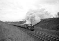 Royal Scot no 46115 <I>Scots Guardsman</I> takes the RCTS <i>Rebuilt Scot Commemorative Rail Tour</i> south through Wreay cutting, shortly after leaving Carlisle, on 13 February 1965.<br><br>[Robin Barbour Collection (Courtesy Bruce McCartney) 13/02/1965]