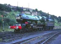 Preserved ex-GWR <I>Castle</I> class 4-6-0 no 4079 <I>Pendennis Castle</I> at Worcester in August 1965 preparing to take an Ian Allan railtour back to Paddington via Swindon.<br><br>[Robin Barbour Collection (Courtesy Bruce McCartney) 08/08/1965]