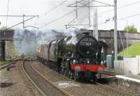 46115 'Scots Guardsman' on the Preston to Carlisle leg of the 'Scot over Shap' railtour from Birmingham on 09 May 09. The train is seen running at speed at the south end of Oxenholme station, looking and sounding very impressive.<br><br>[John McIntyre 09/05/2009]