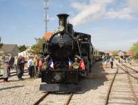 At Cayeux-sur-Mer, a Swiss 2-6-0 tank, SLM 2317 from 1913, ex-Furka-Oberalp Railway, now located at Blonay-Chamby, Switzerland. The locomotive was low-loaded in for the weekend.<br>
<br><br>[Peter Todd 25/04/2009]