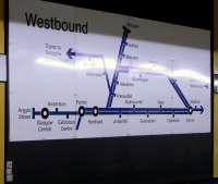 <I>East is east and west is west</I>  .....errrr, most of the time. The large line diagrams on the westbound sides of Argyle Street and Glasgow Central Low Level are '<I>back to front</I>', with west on the right, in order to suit the direction of travel.(Shouldn't they then also be upside down?) Maybe I think about these things too much.... photographed on 7 May 2009. <br>
<br><br>[David Panton 07/05/2009]