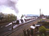 Ferryhill Black 5 no 44794 restarts a southbound train from a rain soaked platform at Bridge of Dun in the early 1960s.  <br>
<br><br>[Robin Barbour Collection (Courtesy Bruce McCartney) //]