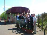 Platform gathering in the sunshine at Auchinleck on 12 May 2009 to mark  the 25th anniversary (along with Kilmaurs) of the station's reopening [see News item].  The planters have been supplied by the National Autistic Society's Daldorch House School and will be tended by Auchinleck Community Council.<br><br>[Neil McGhee 12/05/2009]