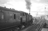 A less than immaculate looking Standard class 4 2-6-4T no 80001 pulls out of Port Glasgow with a westbound service c 1965. [With thanks to John Robin]<br>
<br><br>[Robin Barbour Collection (Courtesy Bruce McCartney) //1965]
