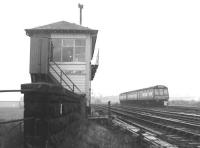 A DMU approaching Cart Junction signal box from the Elderslie direction in April 1969. <br><br>[Colin Miller /04/1969]
