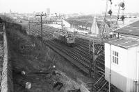 A Class 40 loco approaches Ferryhill SB on its way from Aberdeen station to Ferryhill MPD after bringing in a train from the south on 21 April 1973.<br><br>[John McIntyre 21/04/1973]