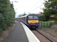 322 481 waits at North Berwick on 4 May 2009 with the next service to Edinburgh Waverley. Compare this with the photograph taken 25 years <br>
previously (from my pram) [see image 19087]. Apart from the rails there is no single point of similarity.The buffers were moved slightly towards Edinburgh when the old station buildings were demolished. <br>
<br><br>[David Panton 04/05/2009]