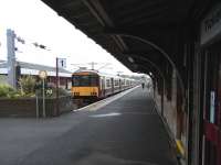 318 259 at the buffers at Lanark on 5 May 2009. It will return to Dalmuir via the direct route.<br><br>[David Panton 05/05/2009]