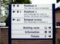 New notice board opposite the main entrance at Laurencekirk on 18 May 2009, first day of operations at the reopened station.<br><br>[Brian Forbes 18/05/2009]