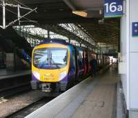 A Liverpool bound First TransPennine service is about to depart platform 16a at Leeds on 22 April 2009. <br><br>[John Furnevel 22/04/2009]