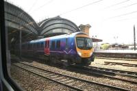 185s pass outside York station in April 2009. Photograph taken from an arriving Scarborough - Liverpool Lime Street train as a Manchester Airport - Middlesbrough service leaves the station.<br><br>[John Furnevel 22/04/2009]