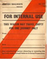 <h4><a href='/locations/T/Tickets_and_labels'>Tickets and labels</a></h4><p><small><a href='/companies/B/British_Rail'>British Rail</a></small></p><p>One way ticket - required to be attached to a wagon on its way to be broken up. This example from Arnott Young, Dalmuir, in 1980. 12/18</p><p>26/05/1980<br><small><a href='/contributors/Alistair_MacKenzie'>Alistair MacKenzie</a></small></p>