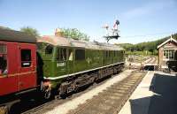 D5061 stands at Levisham Station on 24 May with a morning train for Grosmont.<br><br>[Peter Todd 24/05/2009]