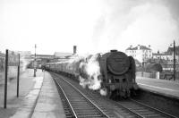 A Britannia Pacific with a northbound train at Stirling, thought to have been photographed in 1966.<br><br>[Robin Barbour Collection (Courtesy Bruce McCartney) //1966]