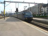 Although Fribourg station in on the SBB network, Bern S-Bahn services are operated by BLS. The empty stock for a Bern S-Bahn service on line S1 (Fribourg to Thun) arrives at Fribourg on 15 May.<br><br>[Michael Gibb 15/05/2009]