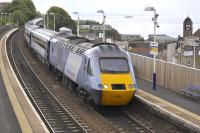 Power car 43320 leads an Aberdeen-London Kings Cross HST service through Kinghorn on 4 June.<br><br>[Bill Roberton 04/06/2009]