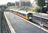 100 years on... the centenary of Largs station, commemorated by an arriving service on 1 June 1985.<br><br>[Colin Miller 01/06/1985]