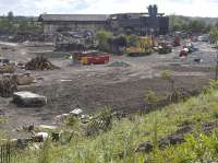 The once rail - connected former North British Steel Foundry site at Bathgate on 6 June 2009. The new railway to Airdrie will follow the boundary fence in the foreground (on the inside of the former alignment) in order to bypass retail developments in the old goods yard.<br><br>[Bill Roberton 06/06/2009]