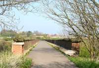 View north across Larpool Viaduct, Whitby, in April 2009. At the north end stands the former West Cliff station. The route now forms part of a walkway / cycle path.<br><br>[John Furnevel 20/04/2009]