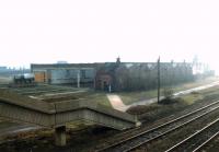 The former 56A Wakefield shed and entry footbridge seen in March 1991 following its closure as a wagon repair facility.<br><br>[David Pesterfield 16/03/1991]