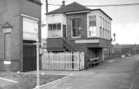 Platform view of St Boswells South signal box in the late 1950s/early 1960s.<br><br>[Robin Barbour Collection (Courtesy Bruce McCartney) //]