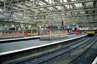 Class 303 and 107 units at the buffers on platforms 3, 6, 7 and 8 at Glasgow Central in August 1989.<br><br>[John McIntyre /08/1989]