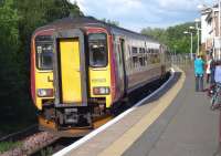 Next stop East Kilbride, as a service from Glasgow Central prepares to leave Hairmyres on 10 June.<br><br>[John Steven 10/06/2009]