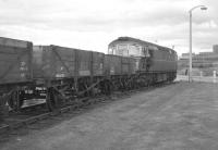 A BRCW Type 2 shunts the harbour line at Invergordon in August 1966, having crossed the main road. Wagons stand on the main line in the background.<br><br>[Colin Miller /08/1966]