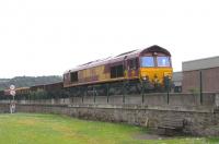 66 101 stands at the head of a ballast train at Burntisland East Junction during Sunday engineering works on 14 June 2009<br><br>[David Panton 14/06/2009]